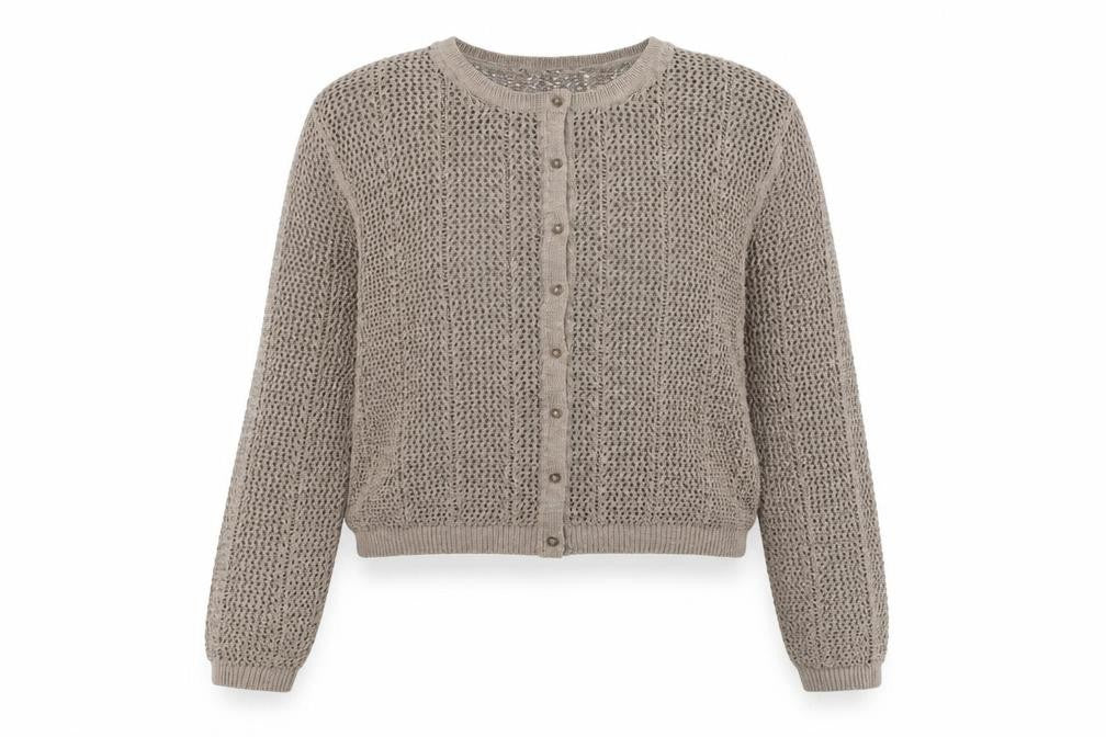 Marks and Spencer Women Beige L Open-Knit Cotton Blend Cardigan