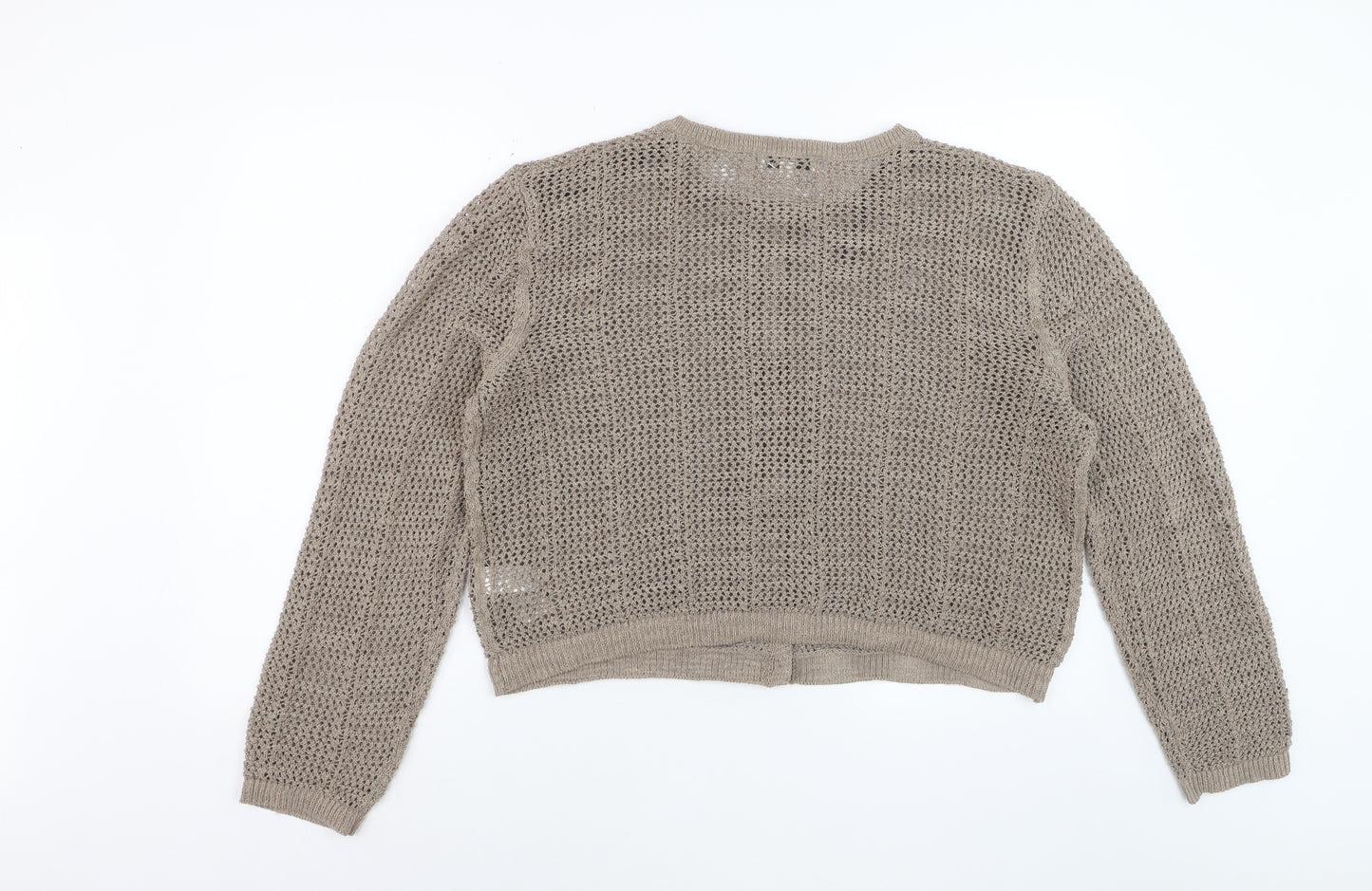 Marks and Spencer Women Beige L Open-Knit Cotton Blend Cardigan