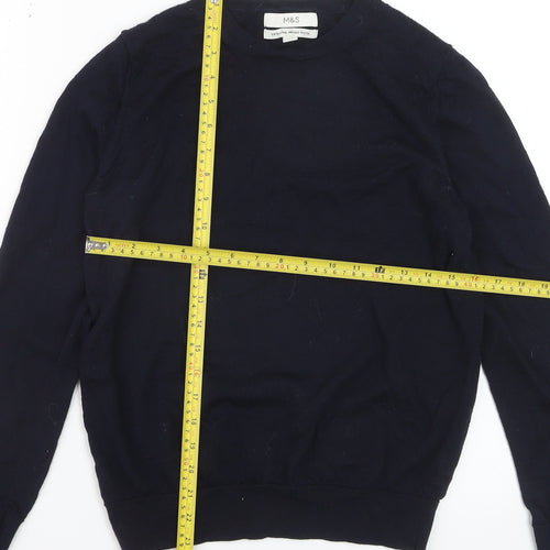 Marks and Spencer Women's Blue Merino Wool Crew Neck Jumper Size 12