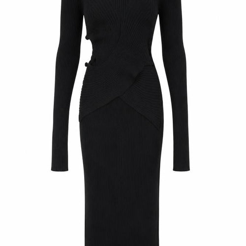 ZARA Women Black XS Bodycon Knit Cut Out Long Sleeve Midi Dress