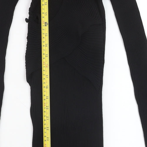 ZARA Women Black XS Bodycon Knit Cut Out Long Sleeve Midi Dress