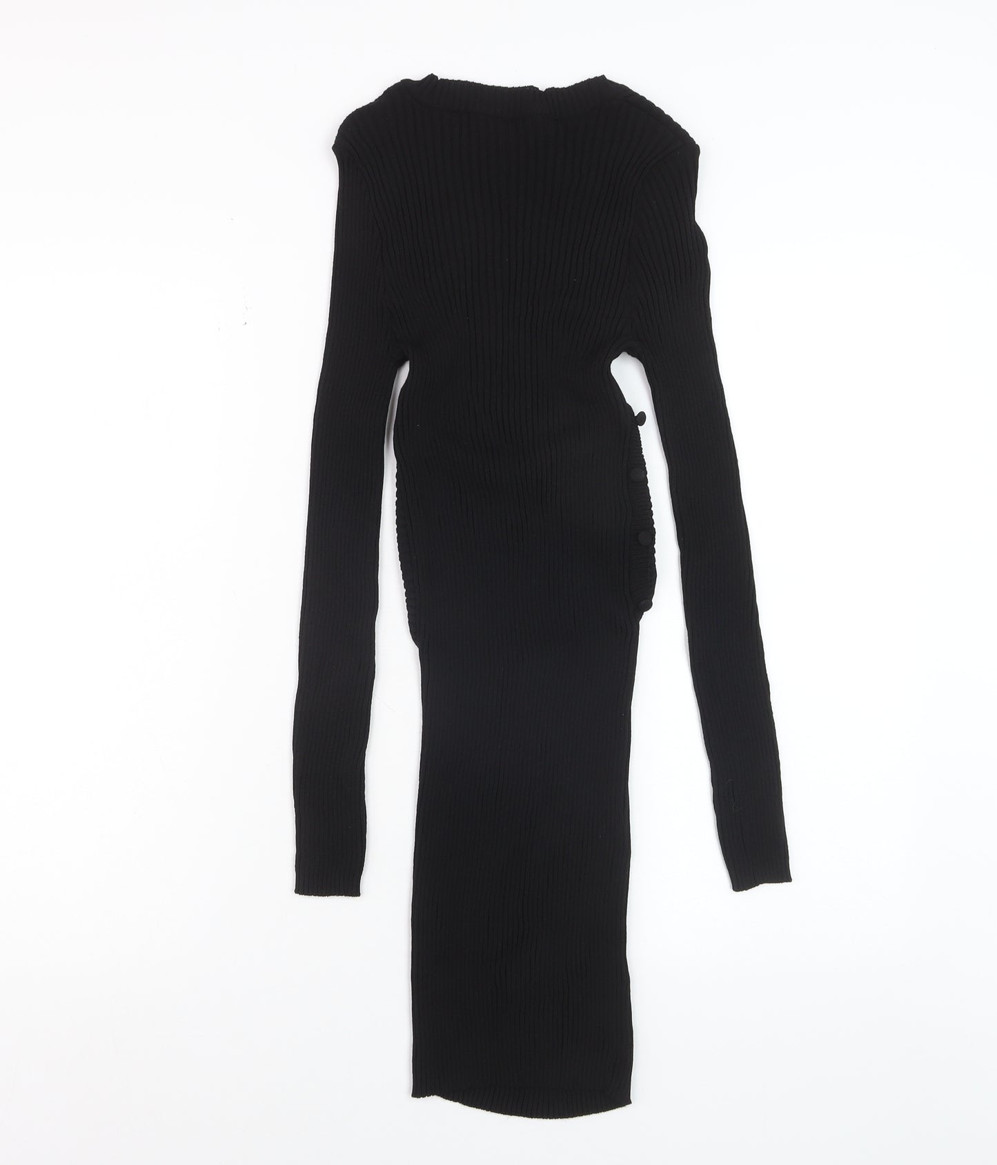 ZARA Women Black XS Bodycon Knit Cut Out Long Sleeve Midi Dress