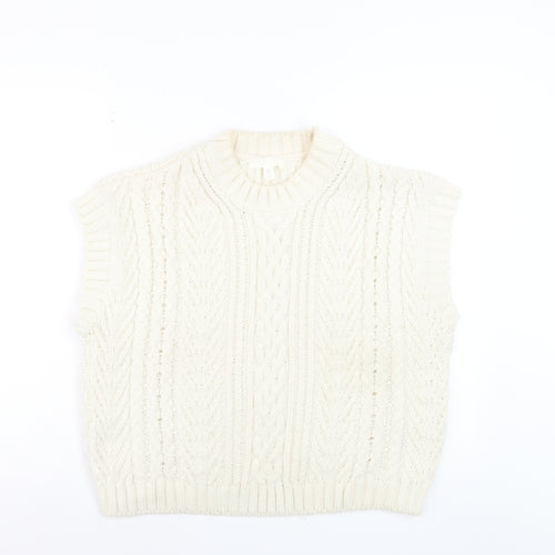 H&M Women Ivory Cable-Knit Sleeveless Mock Neck Vest Size 12