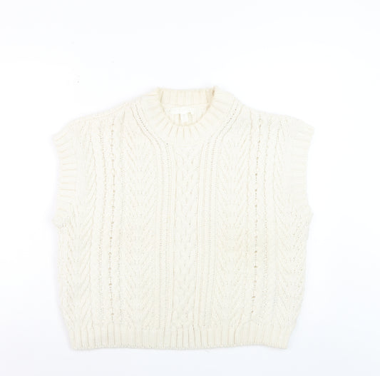 H&M Women Ivory Cable-Knit Sleeveless Mock Neck Vest Size 12