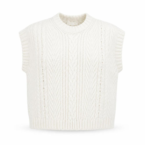 H&M Women Ivory Cable-Knit Sleeveless Mock Neck Vest Size 12