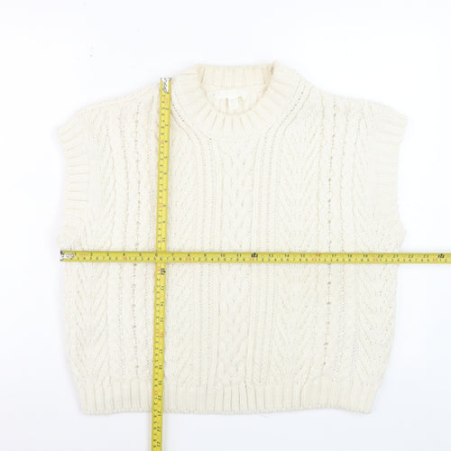 H&M Women Ivory Cable-Knit Sleeveless Mock Neck Vest Size 12