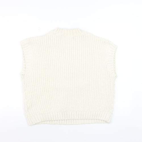 H&M Women Ivory Cable-Knit Sleeveless Mock Neck Vest Size 12