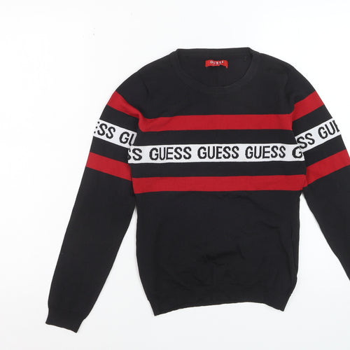 Guess Women Black Red Logo Stripe Jumper Size S