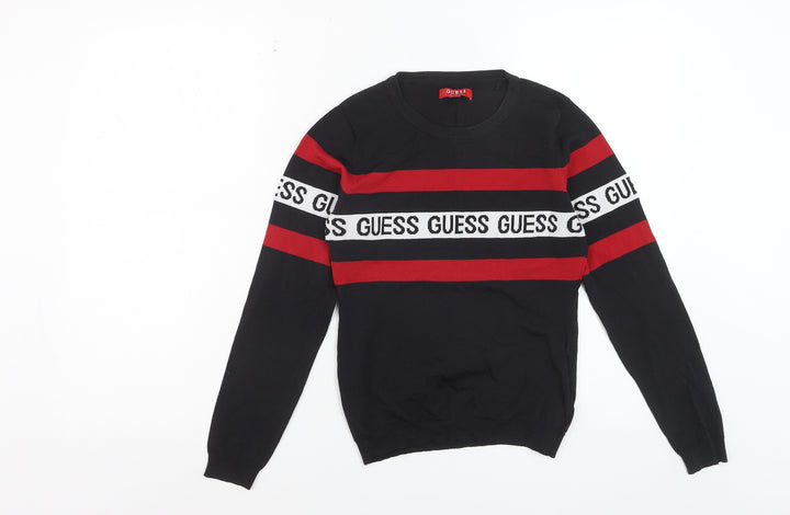 Guess Women Black Red Logo Stripe Jumper Size S