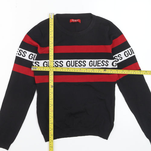 Guess Women Black Red Logo Stripe Jumper Size S
