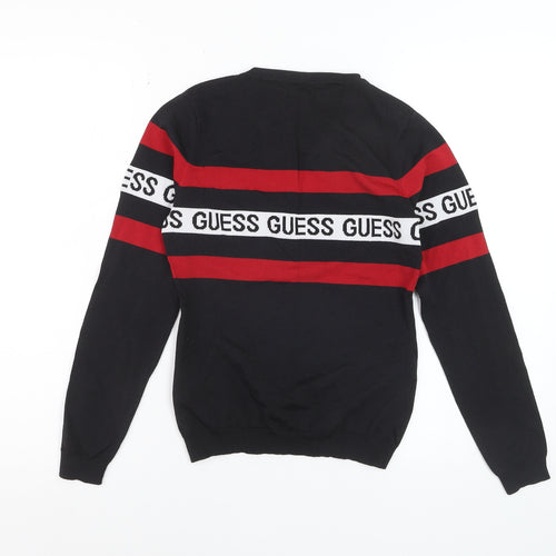 Guess Women Black Red Logo Stripe Jumper Size S
