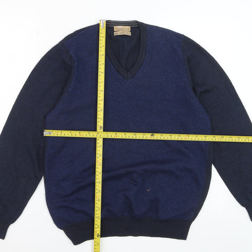 Marks and Spencer Mens Blue Wool Silk V-Neck Jumper Medium