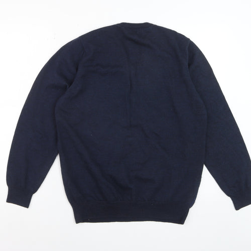 Marks and Spencer Mens Blue Wool Silk V-Neck Jumper Medium