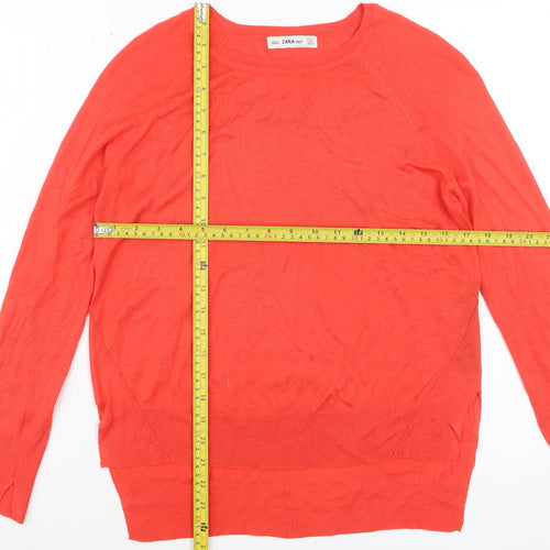 Zara Women Red Knit Crew Neck Long Sleeve Pullover Jumper Size S