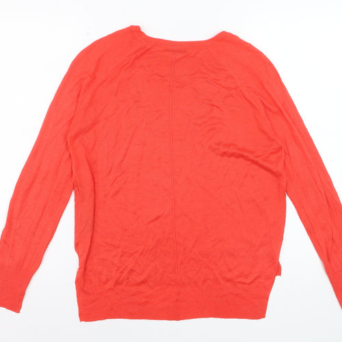Zara Women Red Knit Crew Neck Long Sleeve Pullover Jumper Size S