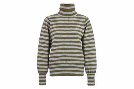 Front view of La Vie Women’s Multicoloured Roll Neck Striped Jumper, size UK 10/12