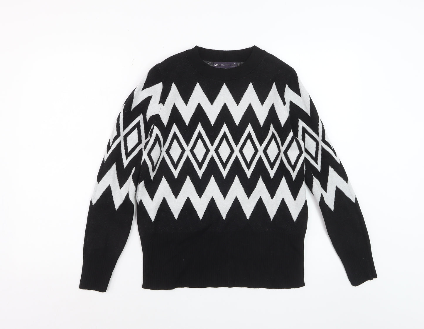 Marks and Spencer Womens Black Geometric Knit Jumper Size 12