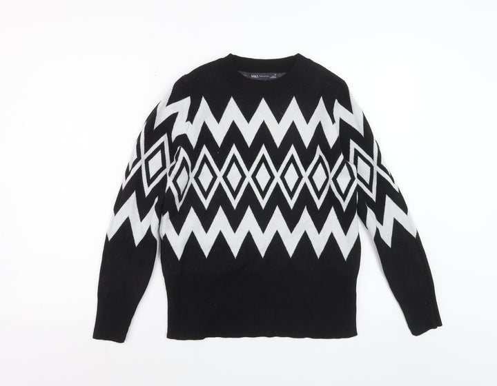 Marks and Spencer Womens Black Geometric Knit Jumper Size 12