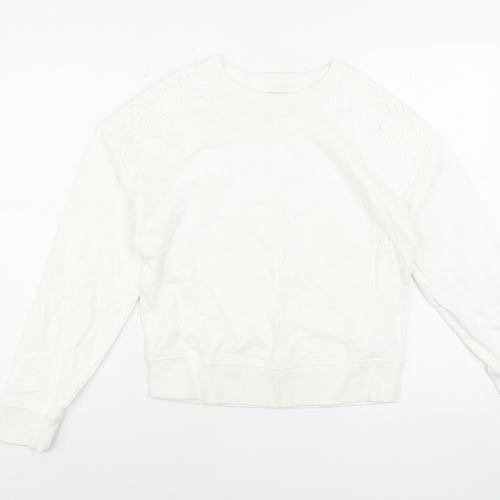 Papaya Women's White Cotton Lace Detail Pullover Sweatshirt Size S