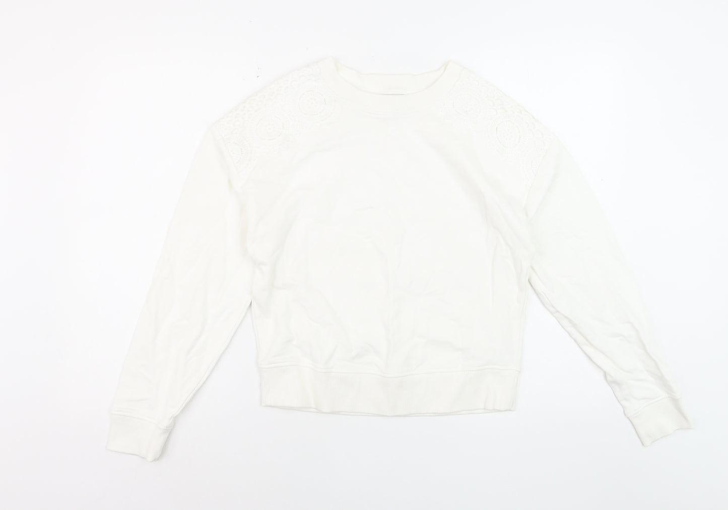 Papaya Women's White Cotton Lace Detail Pullover Sweatshirt Size S