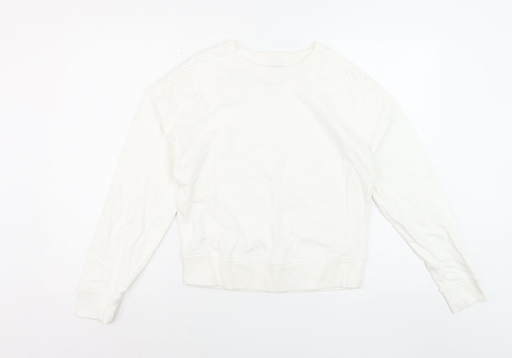 Papaya Women's White Cotton Lace Detail Pullover Sweatshirt Size S
