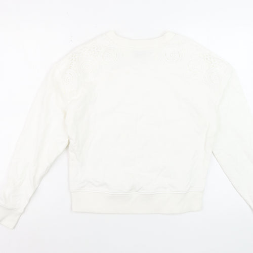 Papaya Women's White Cotton Lace Detail Pullover Sweatshirt Size S