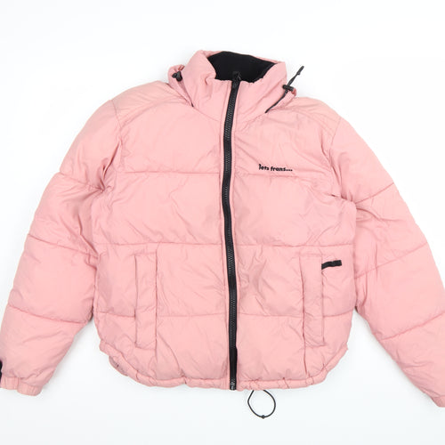 iets frans Women’s Pink Puffer Jacket Hooded Short Size S