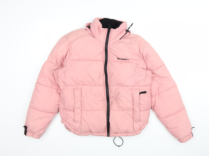 iets frans Women’s Pink Puffer Jacket Hooded Short Size S