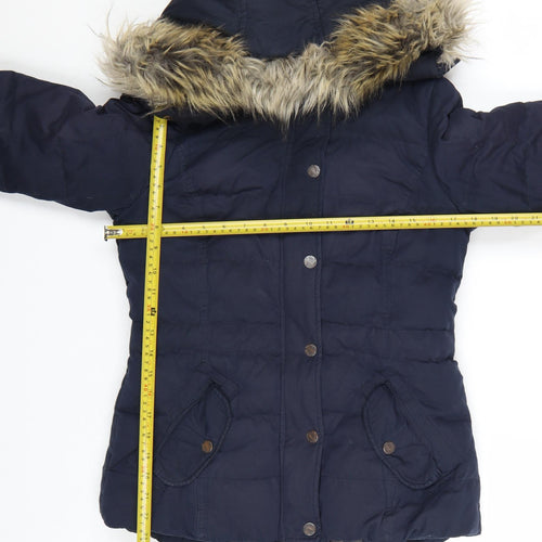 FatFace Women's Blue Faux Fur Hooded Puffer Jacket Size 8