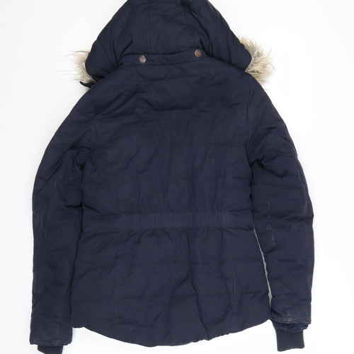 FatFace Women's Blue Faux Fur Hooded Puffer Jacket Size 8