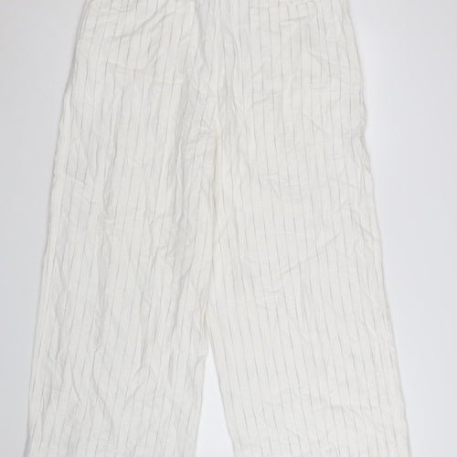 Marks and Spencer Women’s White Striped Wide-Leg Linen Trousers Size 16