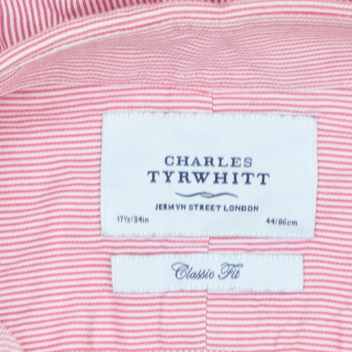Charles Tyrwhitt Men's Pink Striped Classic Fit Cotton Dress Shirt 17.5in