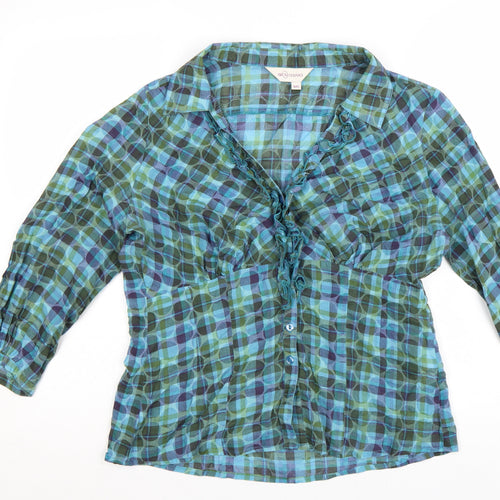 Bravissimo Women's Blue Check Cotton Ruffle Tunic Blouse Size 16