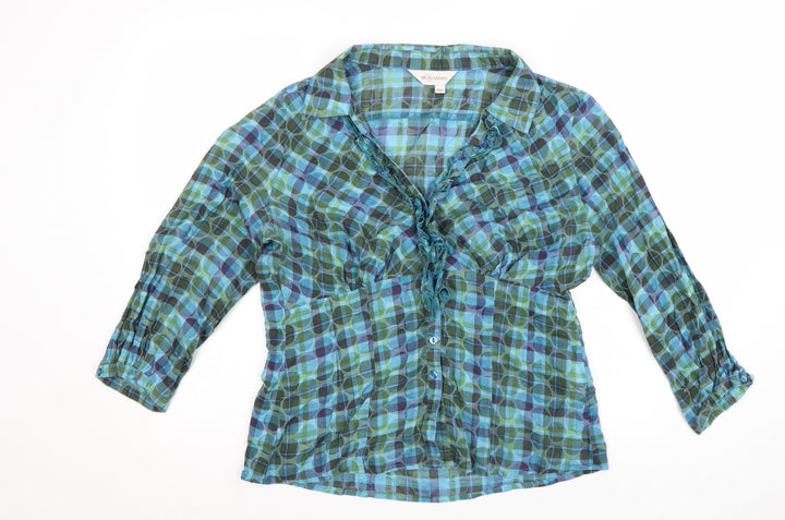 Bravissimo Women's Blue Check Cotton Ruffle Tunic Blouse Size 16