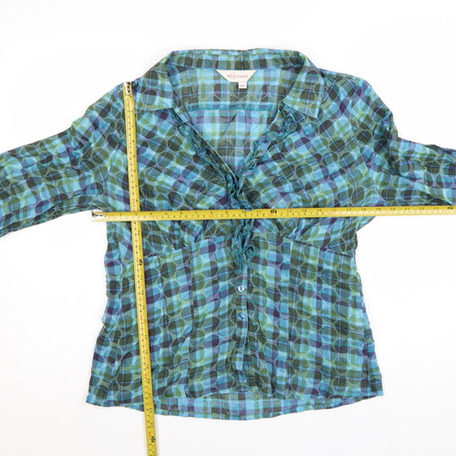 Bravissimo Women's Blue Check Cotton Ruffle Tunic Blouse Size 16