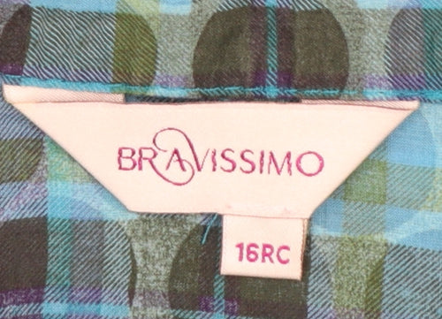 Bravissimo Women's Blue Check Cotton Ruffle Tunic Blouse Size 16