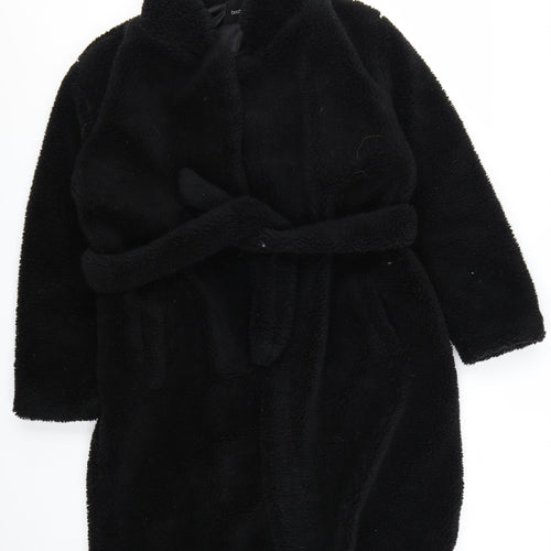 Boohoo Women Black Belted Teddy Overcoat Size 8 Winter Wear