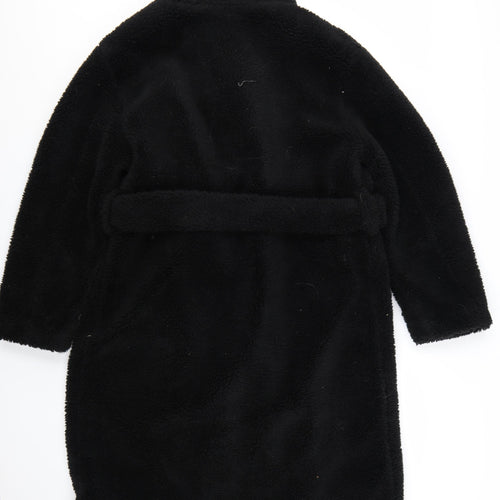 Boohoo Women Black Belted Teddy Overcoat Size 8 Winter Wear