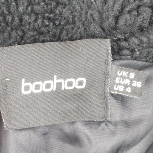 Boohoo Women Black Belted Teddy Overcoat Size 8 Winter Wear