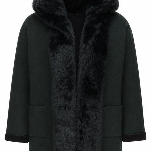 French Connection Womens Green Faux Fur Trim Hooded Cardigan L
