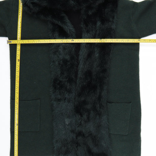 French Connection Womens Green Faux Fur Trim Hooded Cardigan L