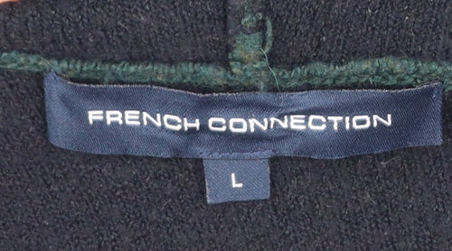 French Connection Womens Green Faux Fur Trim Hooded Cardigan L