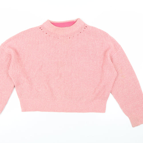Topshop Women's Pink Mock Neck Chunky Knit Jumper Size S
