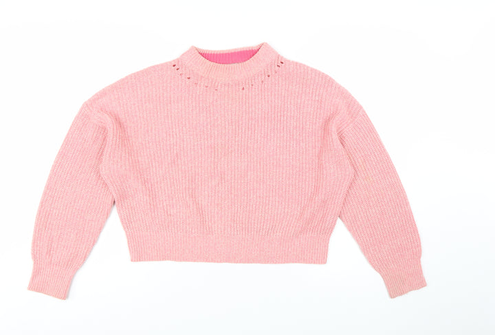 Topshop Women's Pink Mock Neck Chunky Knit Jumper Size S