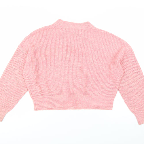 Topshop Women's Pink Mock Neck Chunky Knit Jumper Size S