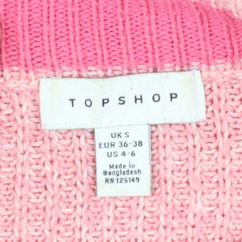 Topshop Women's Pink Mock Neck Chunky Knit Jumper Size S