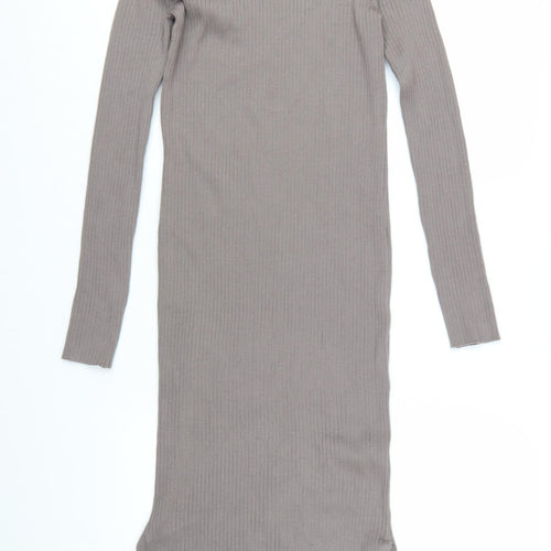 New Look Women Brown Midi Ribbed Knit Bodycon Dress Size 14