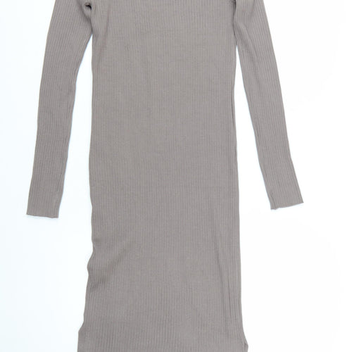 New Look Women Brown Midi Ribbed Knit Bodycon Dress Size 14