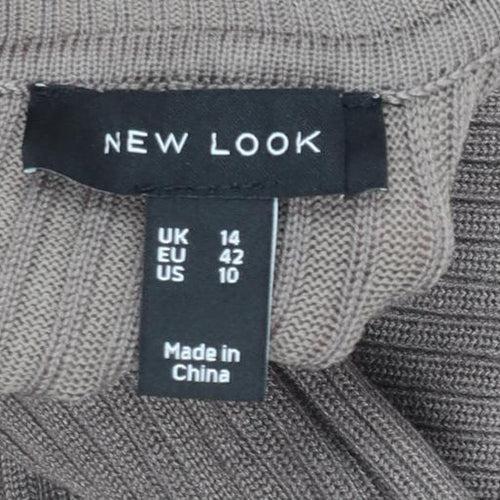 New Look Women Brown Midi Ribbed Knit Bodycon Dress Size 14