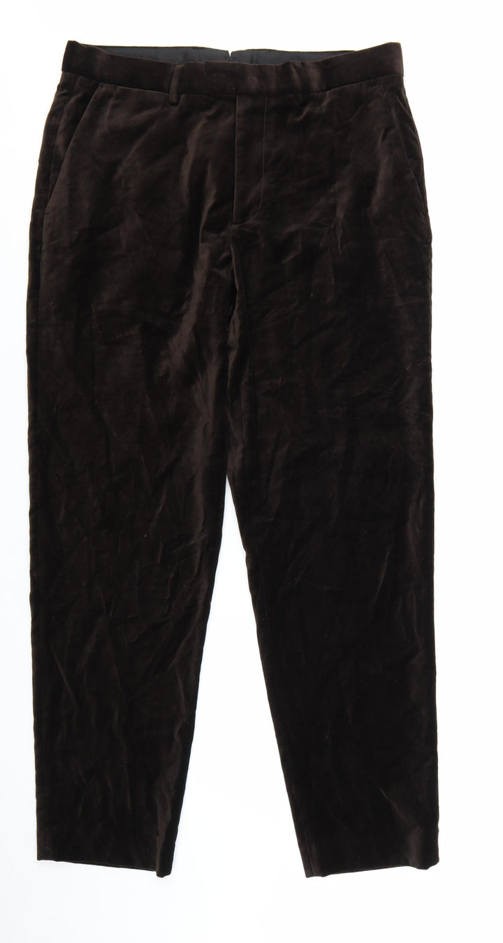 Zara Women Brown Velvet Straight Leg Trousers Size 14